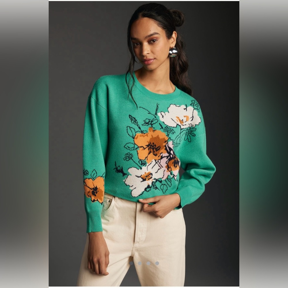 NWT Anthro Sonal Nathwani Camryn Cropped Crewneck Sweater by Maeve Size Small